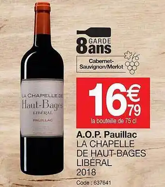 Promocash A.o.p. pauillac la chapelle de haut-bages libèral offre