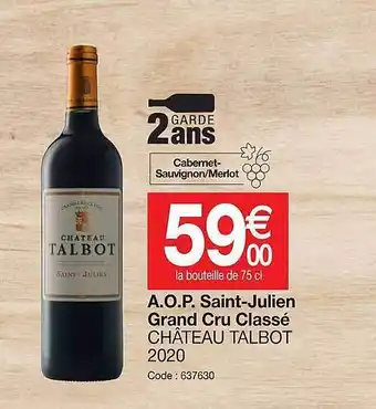 Promocash A.o.p. saint-julien grand cru classé château talbot offre