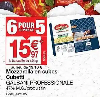 Promocash Mozzarella en cubes cubetti galbani professionale offre