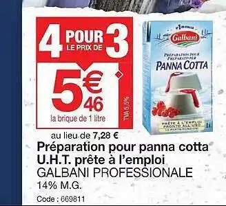 Promocash Préparation pour panna cotta u.h.t prête à l'emploi galbani professionale offre