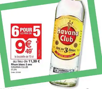 Promocash Rhum blanc 3 ans havana club offre
