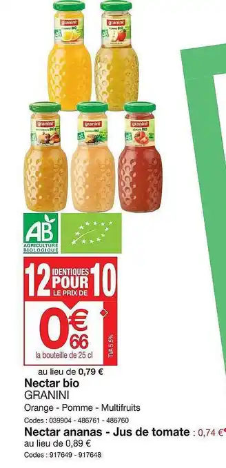 Promocash Nectar bio granini, nectar ananas - jus de tomate offre