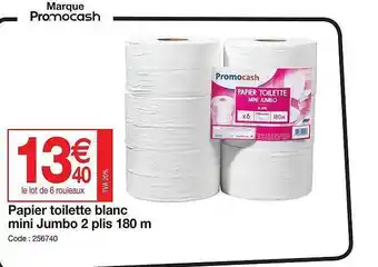 Promocash Papier toilette blanc mini jumbo 2 plis 180 m offre