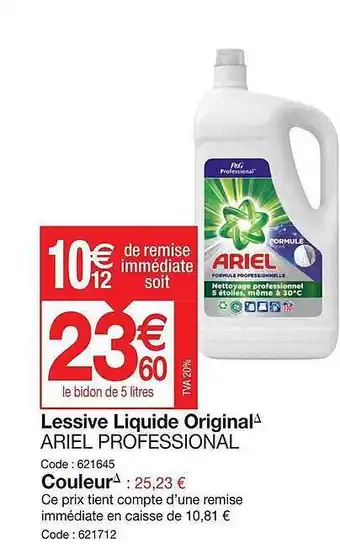 Promocash Lessive liquide original ariel professional offre