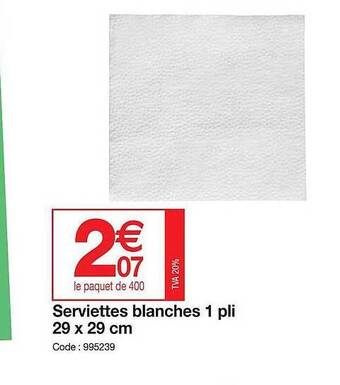 Promocash Serviettes blanches 1 pli 29 x 29 cm offre