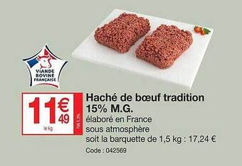 Promocash Haché de boeuf tradition 15% m.g. offre