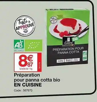 Promocash Préparation pour panna cotta bio en cuisine offre