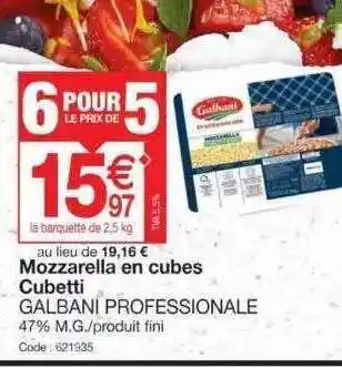 Promocash Mozzarella en cubles cubetti galbani professionale offre