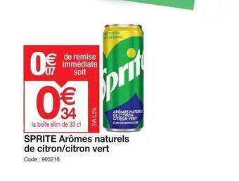 Promocash Sprite arômes naturels de citron-citron vert offre