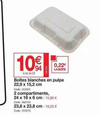 Promocash Boîtes blanches en pulpe offre