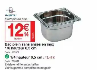 Promocash Bac plein sans anses en inox 1:6 hauteur ou 1:4 offre