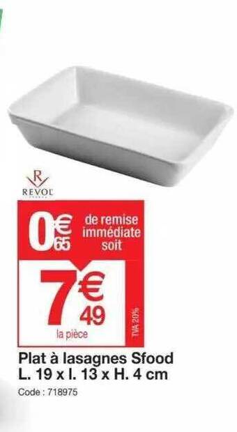 Promocash Plat à lasagnes sfood offre
