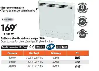 Bricorama Radiateur à inertie sèche céramique mona carrera offre