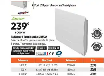 Bricorama Radiateur à inertie sèche sibayak sauter offre