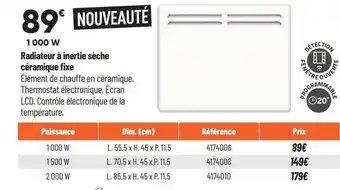 Bricorama Radiateur à inertie sèche céramique fixe offre