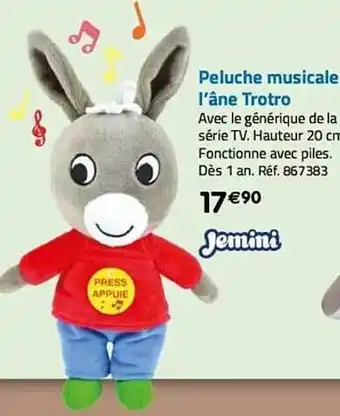 Peluche musicale l'âne trotro jemini