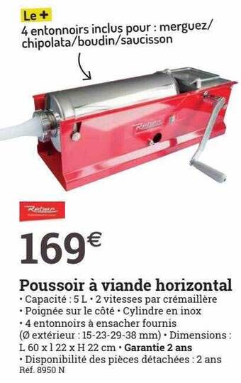 Espace emeraude Poussoir à viande horizontal offre