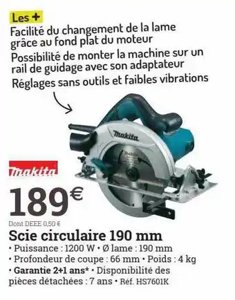 Espace emeraude Scie circulaire 190 mm makita offre