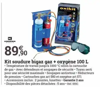 Kit soudure bigaz gaz + oxygène 100 l kemper