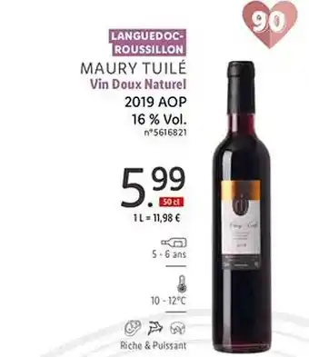 Lidl Languedoc-roussillon maury tuilé vin doux naturel 2019 aop 16% vol. offre