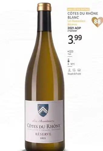 Lidl Vallée du rhône côtes du rhône blanc les aumoniers réserve 2021 aop offre