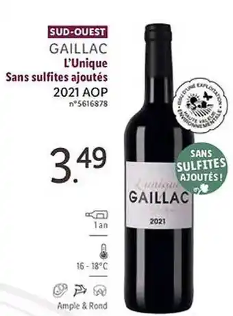 Lidl Sud-ouest gaillac l'unique sans sulfites ajoutés 2021 aop offre