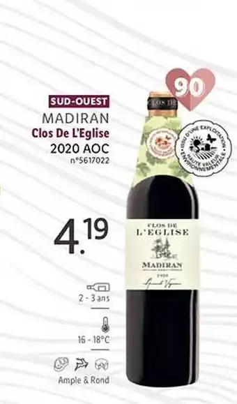 Lidl Sud-ouest madiran clos de l'eglise 2020 aoc offre
