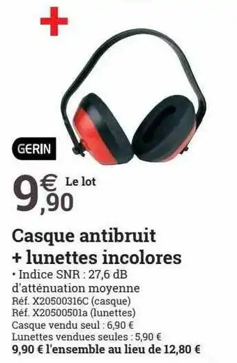 Casque antibruit + lunettes incolores gerin