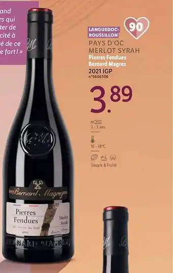 Lidl Languedoc-roussillon pays d'oc merlot syrah pierres fendues bernard magrez 2021 igp offre