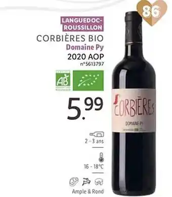 Lidl Languedoc-roussillon corbières bio domaine py 2020 aop offre