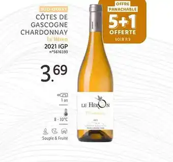Lidl Sud-ouest côtes de gascogne chardonnay le héron 2021 igp offre