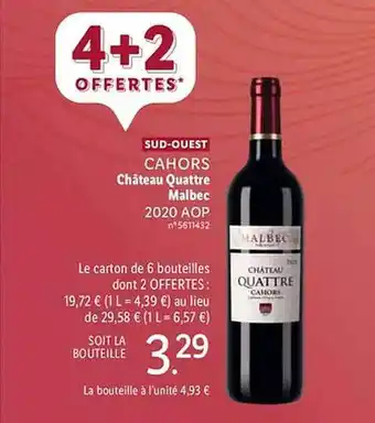 Lidl Sud-ouest cahors château quattre malbec 2020 aop offre