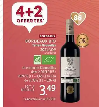 Lidl Bordeaux bio terres nouvelles 2021 aop offre
