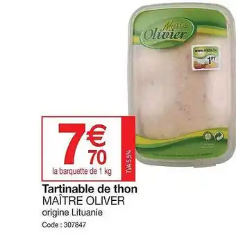 Promocash Tartinable de thon maître oliver offre