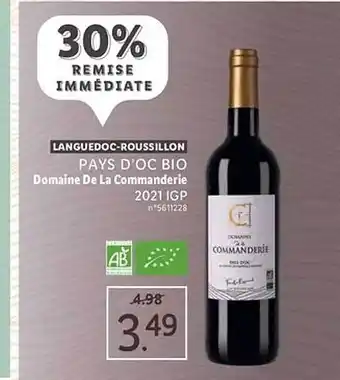 Lidl Langedoc-roussillon pays d'oc bio domaine de la commanderie 2021 igp offre