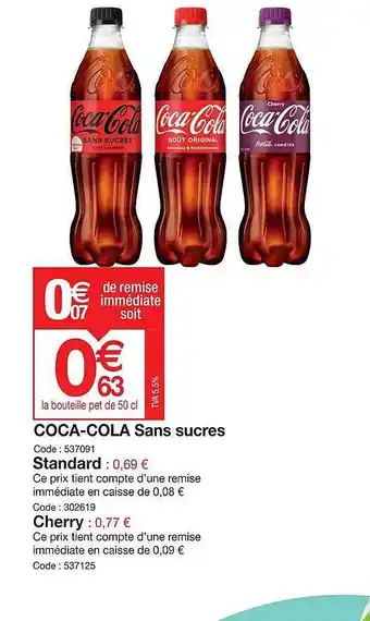 Coca-cola sans sucres standard ou cherry