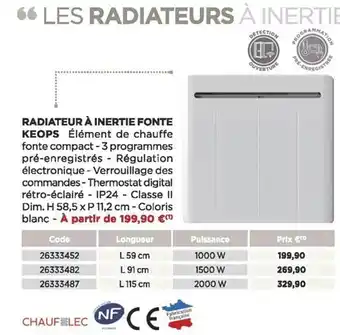 Bricomarché Radiateur à inertie fonte chaufelec offre