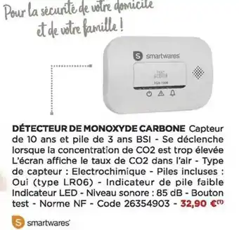 Bricomarché Détecteur de monoxyde carbone smartwares offre