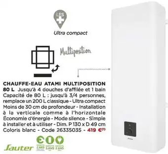 Chauffe-eau atami multiposition 80 l sauter