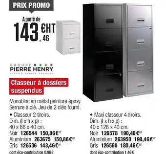 Plein ciel Classeur à dossiers suspendus groupe pierre henry offre