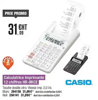 Plein ciel Calculatrice imprimante 12 chiffres hr-8rce casio offre