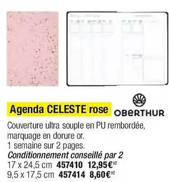 Plein ciel Agenda celeste rose oberthur offre