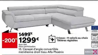 BUT Canapé d'angle convertible méridienne droit tissu alfa phoenix modern living offre