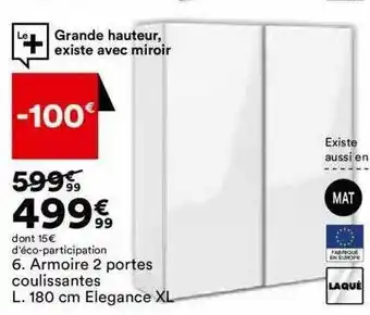 BUT Armoire 2 portes coulissantes l. 180 cm élégance xl offre