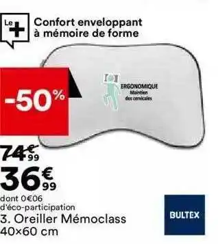 BUT Oreiller mémoclass 40 x 60 cm bultex offre