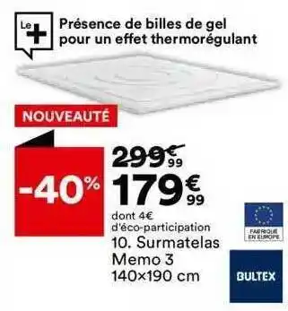 BUT Surmatelas mémo 3 140 x 190 cm bultex offre
