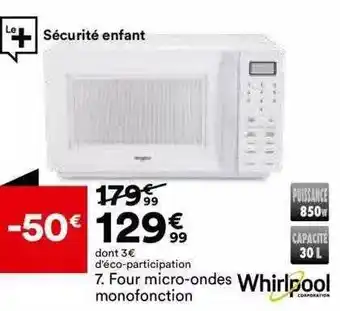 BUT Four micro-ondes monofonction whirlpool offre
