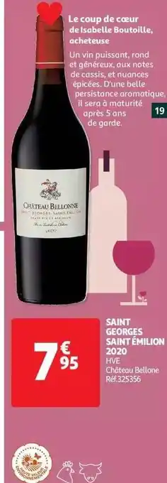 Auchan Saint georges saint émilion 2020 hve château bellone offre