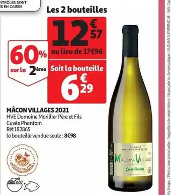 Auchan Mâcon villages 2021 hve domaine marillier père et fils cuvée phantom offre