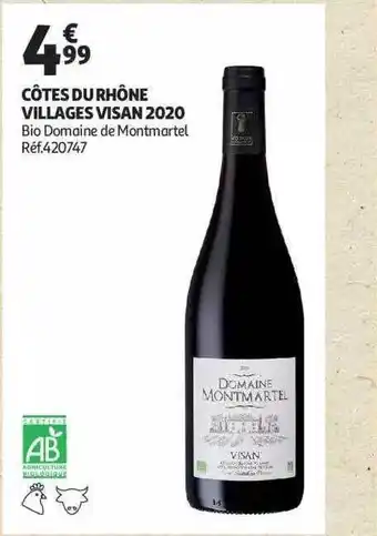 Auchan Côtes du rhône villages visan 2020 bio domaine de montmartel offre